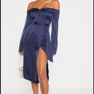 Satin Navy Midi Dress